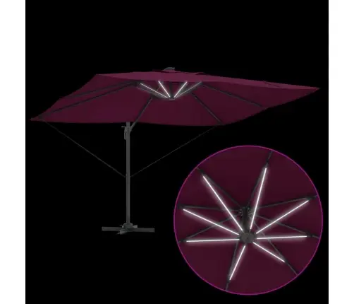 Cantilever Roma Parasol Ar Led Gaismām Bordeaux Sarkanā Krāsā 352X251X265 Cm Alumīnija Vidaxl