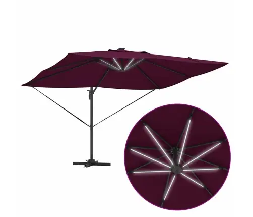 Cantilever Roma Parasol Ar Led Gaismām Bordeaux Sarkanā Krāsā 352X251X265 Cm Alumīnija Vidaxl
