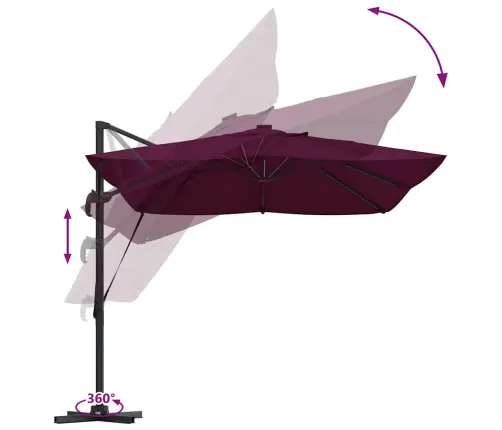 Cantilever Roma Parasol Ar Led Gaismām Bordeaux Sarkanā Krāsā 352X251X265 Cm Alumīnija Vidaxl