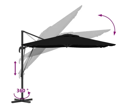 Cantilever Roma Parasol Melns 286X285X265 Cm Alumīnijs Vidaxl Cantilever Roma Parasol Melns 286X285X265 Cm Alumīnijs Vidaxl