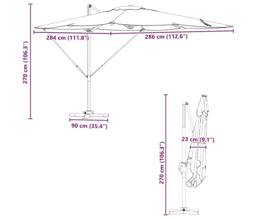 Cantilever Roma Parasols Terakota 286X285X265 Cm Alumīnijs Vidaxl