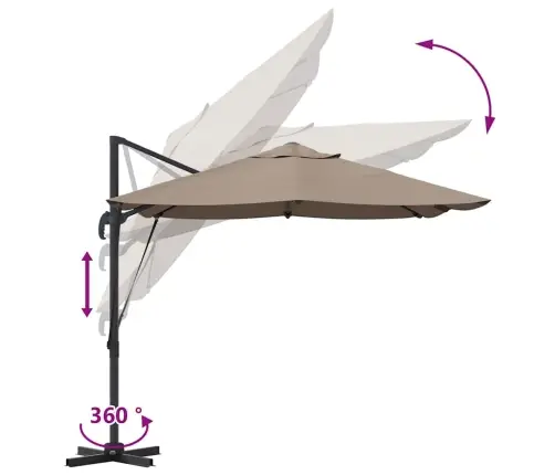 Roma Sānu Lietussargs Pelēkbrūnā Krāsā 352X251X260 Cm Alumīnijā Vidaxl