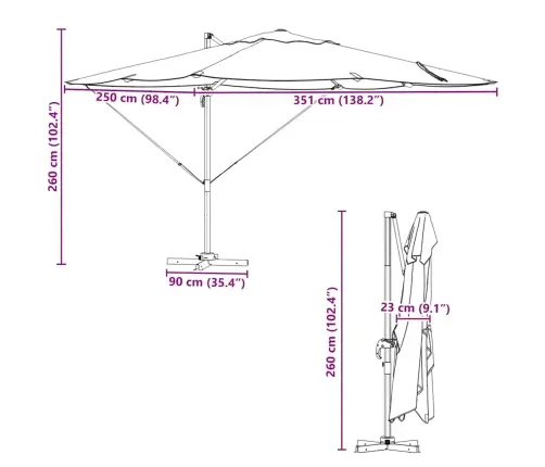 Cantilever Roma Saules Vārsts Azure Zils 352X251X260 Cm Alumīnijs Vidaxl