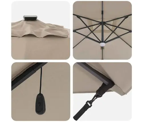 Cantilever Roma Parasol Ar Led Gaismām, Taupe Krāsā, 286 X 285 X 270 Cm, Alumīnija Vidaxl