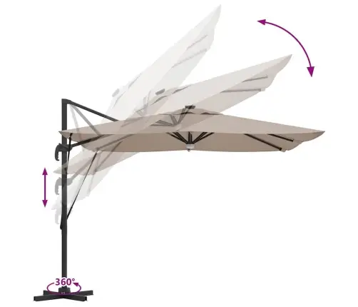 Cantilever Roma Parasol Ar Led Gaismām, Taupe Krāsā, 286 X 285 X 270 Cm, Alumīnija Vidaxl