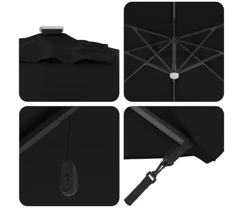 Cantilever Roma Saulespuķe Ar Led, Melna, 286 X 285 X 270 Cm, Alumīnija Vidaxl