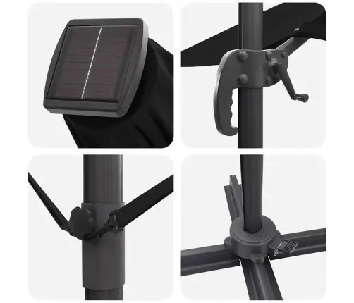 Cantilever Roma Saulespuķe Ar Led, Melna, 286 X 285 X 270 Cm, Alumīnija Vidaxl