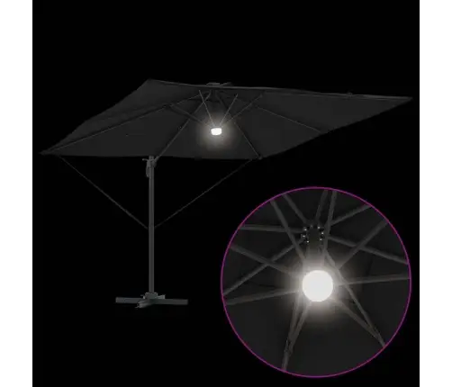 Cantilever Roma Saulespuķe Ar Led, Melna, 286 X 285 X 270 Cm, Alumīnija Vidaxl