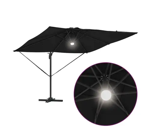 Cantilever Roma Saulespuķe Ar Led, Melna, 286 X 285 X 270 Cm, Alumīnija Vidaxl