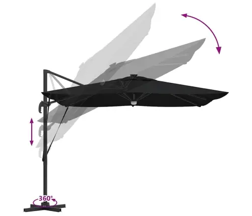 Cantilever Roma Saulespuķe Ar Led, Melna, 286 X 285 X 270 Cm, Alumīnija Vidaxl