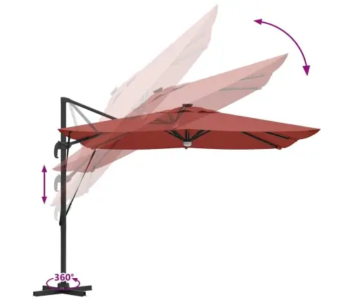 Tipa Roma Saules Aizsargs Ar Led, Terakota, Izmērs 286 X 285 X 270 Cm, Alumīnijs Vidaxl