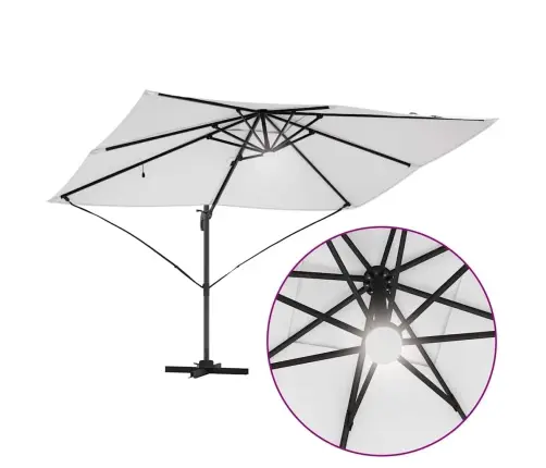 Cantilever Roma Saules Šķērsli Ar Led Gaismām, Smilšu Krāsa, 352X251X265 Cm, Alumīnijs Vidaxl