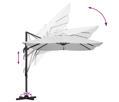 Cantilever Roma Saules Šķērsli Ar Led Gaismām, Smilšu Krāsa, 352X251X265 Cm, Alumīnijs Vidaxl