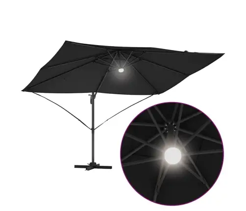 Cantilever Roma Saules Sargs Ar Led, Melns, 352X251X265 Cm, Alumīnijs. Vidaxl