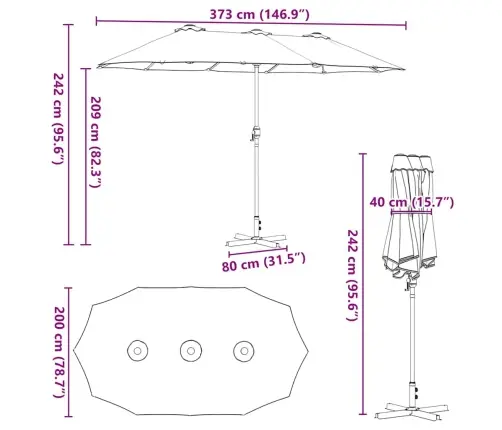 Dārza Parasols Zila 380 X 196 X 235 Cm Pulverkrāsots Tērauds Vidaxl Dārza Parasols Zila 380 X 196 X 235 Cm Pulverkrāsots Tērauds Vidaxl