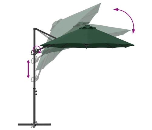 Dārza Cantilever Parasols Ar Slēdzeni Zaļa 372 X 198 X 253 Cm Vidaxl