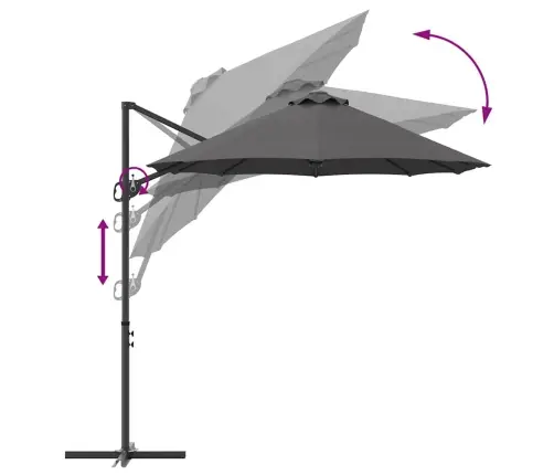 Dārza Cantilever Parasols Antracīts 372 X 198 X 253 Cm Vidaxl