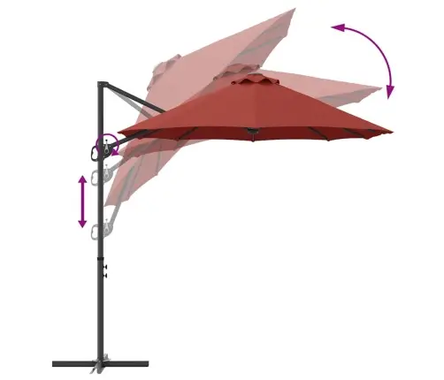 Dārza Cantilever Parasols Ar Slēdzeni Sarkanbrūns Lieli Vidaxl