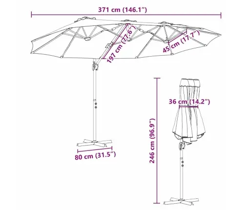 Dārza Cantilever Parasols Ar Slēdzeni Sarkanbrūns Lieli Vidaxl