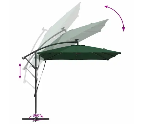 Cantilever Banānu Lietussargs Zaļa 249 X 249 X 250 Cm Vidaxl