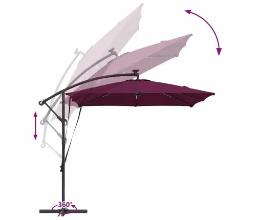 Cantilever Banānu Lietussargs Vīnsarkana 249 X 249 X 250 Cm Vidaxl