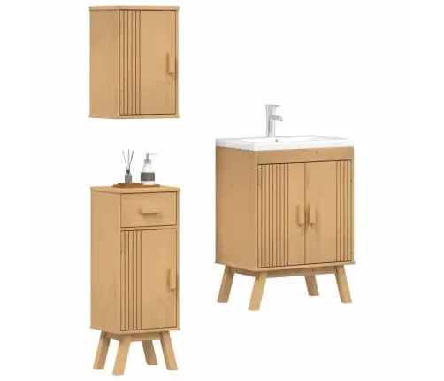 Vannitoa Mööbleset Sahtliga Riiuliga 3 Pcs Pruun Männipuit