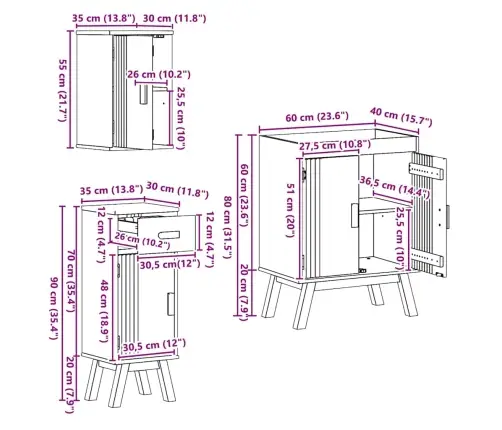 Vannitoa Mööbleset Sahtliga Riiuliga 3 Pcs Pruun Männipuit