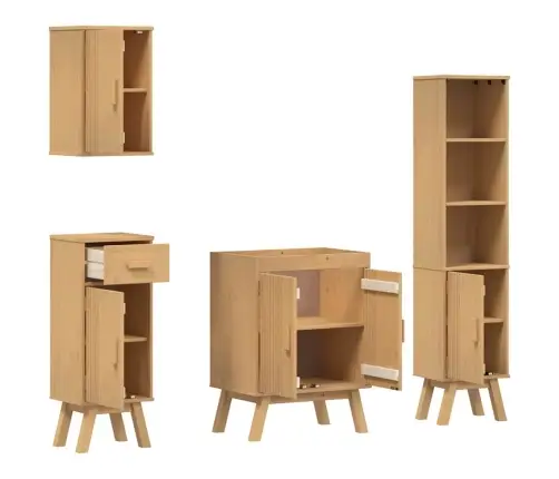 4 Gab. Vannas Istabas Mēbeļu Komplekts No Cietās Priedes Vidaxl