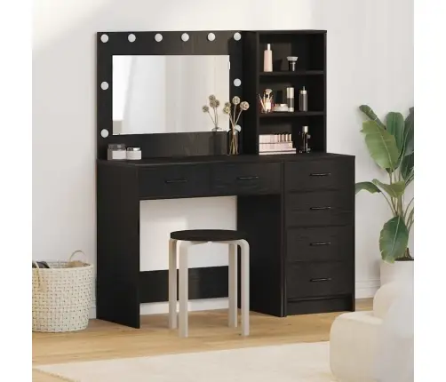 2 Gabalu Tualetes Galda Komplekts Ar Led Melns Inženierijas Koks Vidaxl
