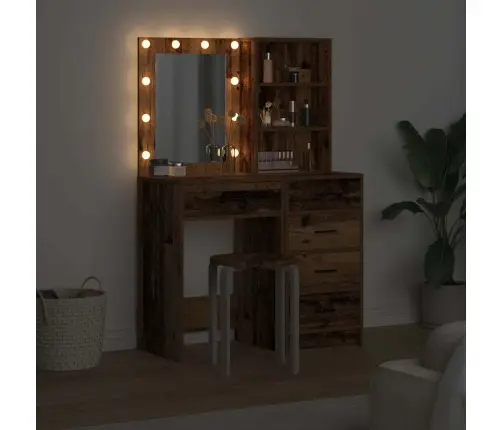 2 Daļu Tualetes Galda Komplekts Ar Led Veca Koka Inženierijas Koku Vidaxl