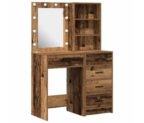 2 Daļu Tualetes Galda Komplekts Ar Led Veca Koka Inženierijas Koku Vidaxl