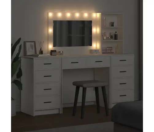 Riietumislaud Peeglituledega Sahtliga 3 Pcs Valge Tehispuit