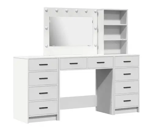 Riietumislaud Peeglituledega Sahtliga 3 Pcs Valge Tehispuit
