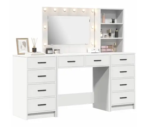 Riietumislaud Peeglituledega Sahtliga 3 Pcs Valge Tehispuit