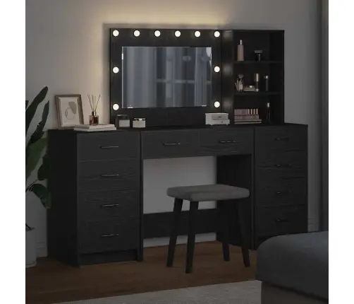 3 Gabalu Grima Galda Komplekts Ar Led Melnā Inženierijas Kokā Vidaxl