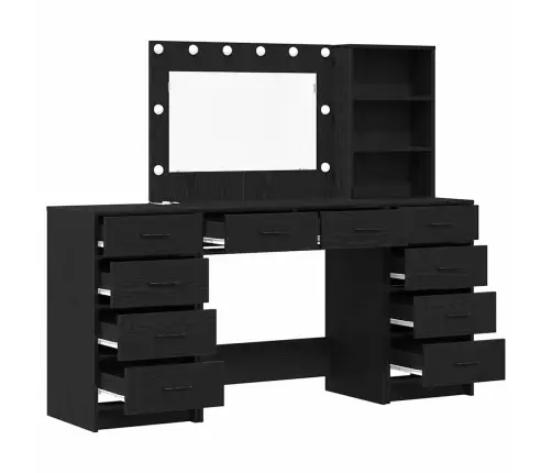 3 Gabalu Grima Galda Komplekts Ar Led Melnā Inženierijas Kokā Vidaxl