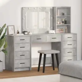Dressing Galds 3 Pcs Pelēka 40 X 41 X 135 Cm Inženierijas Koks Vidaxl