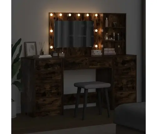 Riietumislaud Peeglituledega 3 Pcs Suitsetatud Tamm Tehispuit