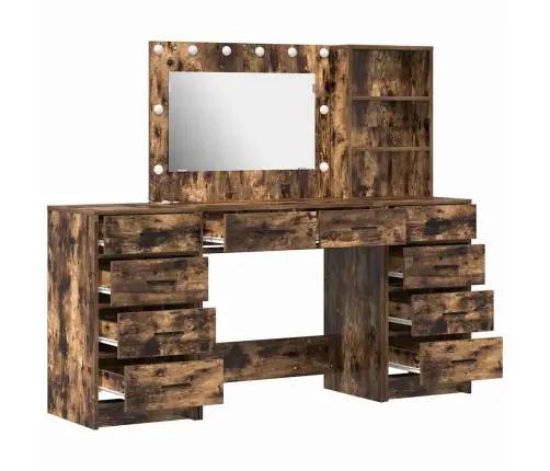 Riietumislaud Peeglituledega 3 Pcs Suitsetatud Tamm Tehispuit