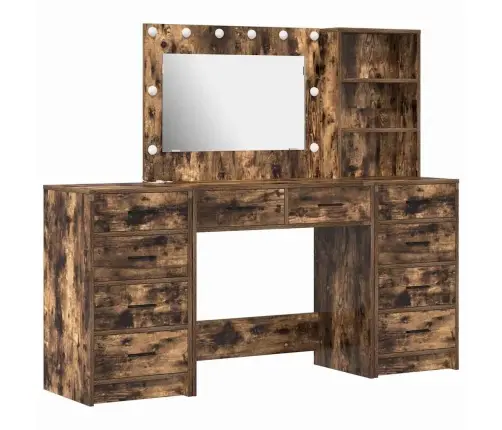 Riietumislaud Peeglituledega 3 Pcs Suitsetatud Tamm Tehispuit