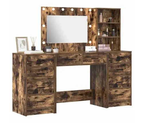 Riietumislaud Peeglituledega 3 Pcs Suitsetatud Tamm Tehispuit