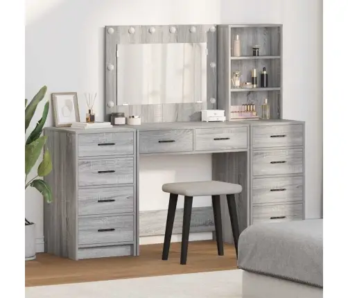 Dressing Galds 3 Pcs Pelēka 40 X 41 X 135 Cm Inženierijas Koks Vidaxl