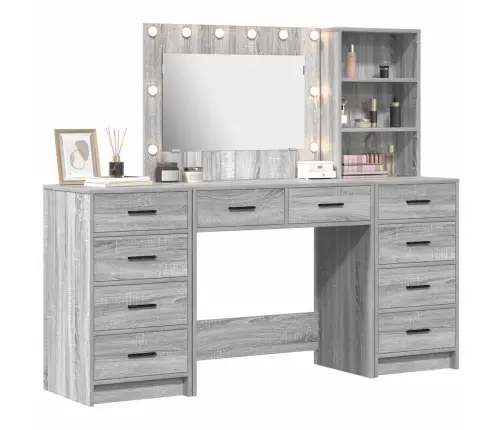 Dressing Galds 3 Pcs Pelēka 40 X 41 X 135 Cm Inženierijas Koks Vidaxl
