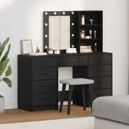 Makiažo Stalas 3 Pcs Juoda 40 X 41 X 135 Cm Apdirbta Mediena