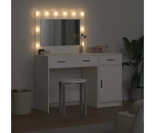 2 Gabalu Tualetes Galda Komplekts Ar Led Balta Inženierijas Koka Vidaxl