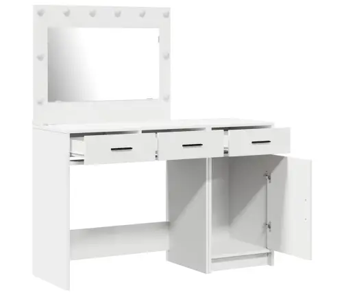 2 Gabalu Tualetes Galda Komplekts Ar Led Balta Inženierijas Koka Vidaxl