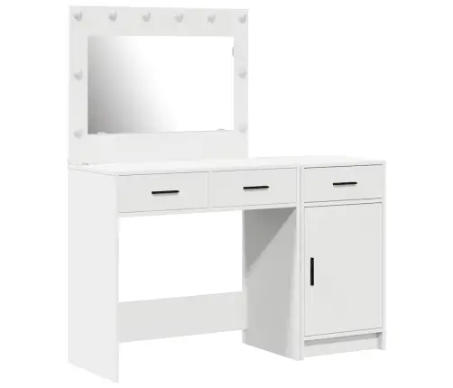 2 Gabalu Tualetes Galda Komplekts Ar Led Balta Inženierijas Koka Vidaxl