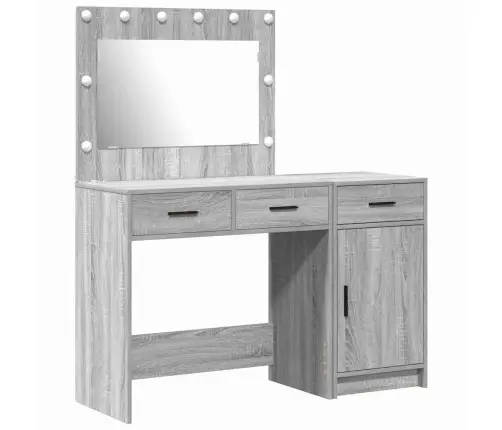 2 Daļu Tualetes Galda Komplekts Ar Led, Pelēks, Sonona Inženierijas Koks Vidaxl