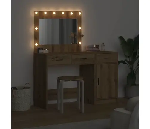 2 Daļu Kosmētikas Galda Komplekts Ar Led Un Artisan Ozola Inženierijas Koku Vidaxl