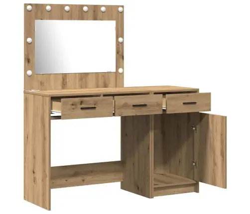 2 Daļu Kosmētikas Galda Komplekts Ar Led Un Artisan Ozola Inženierijas Koku Vidaxl